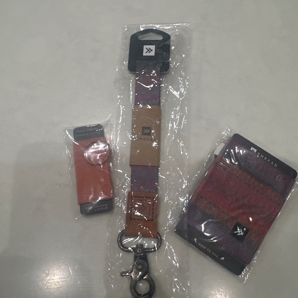 Thread wallet wrist strap and chapstick holder